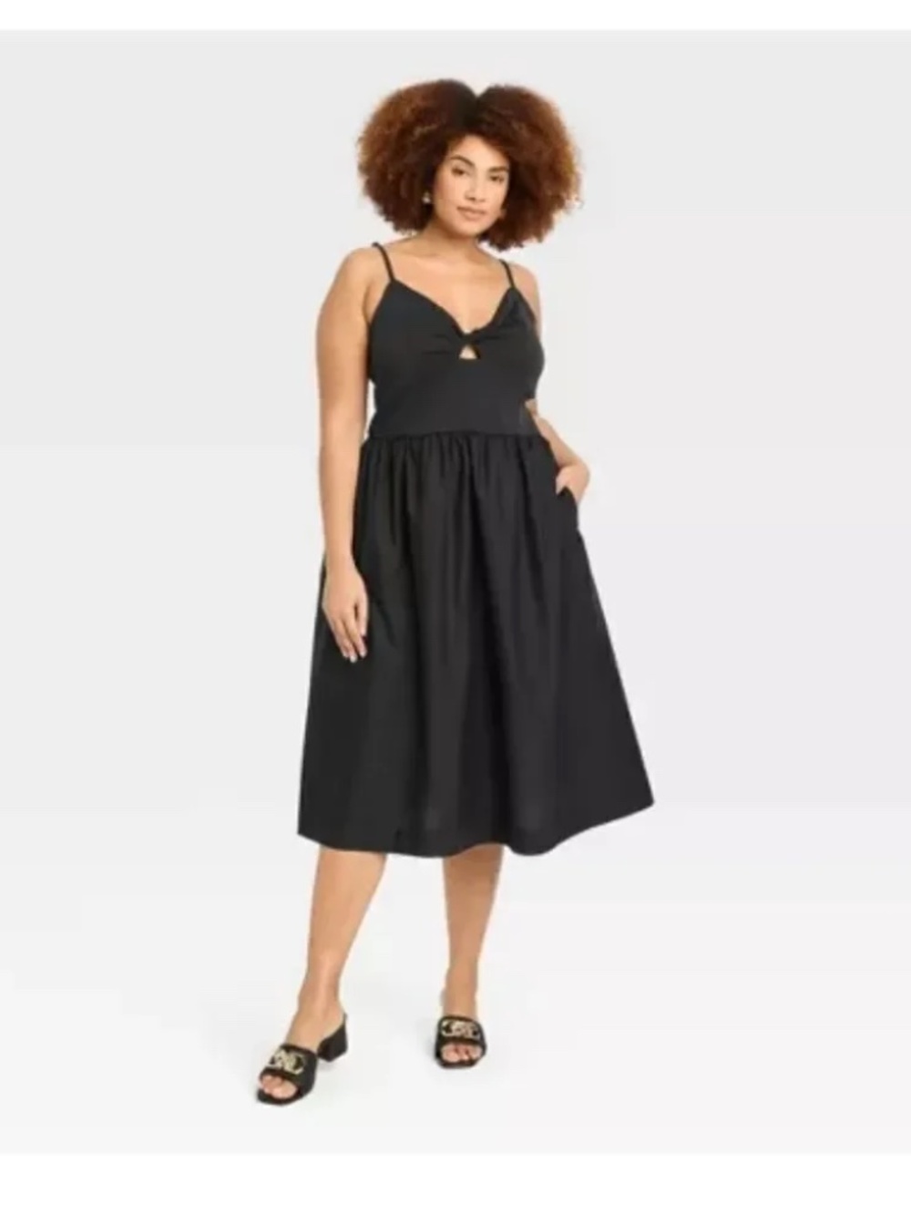 A New Day Knit Ballet Midi Sundress Knotted Keyhole Black Small